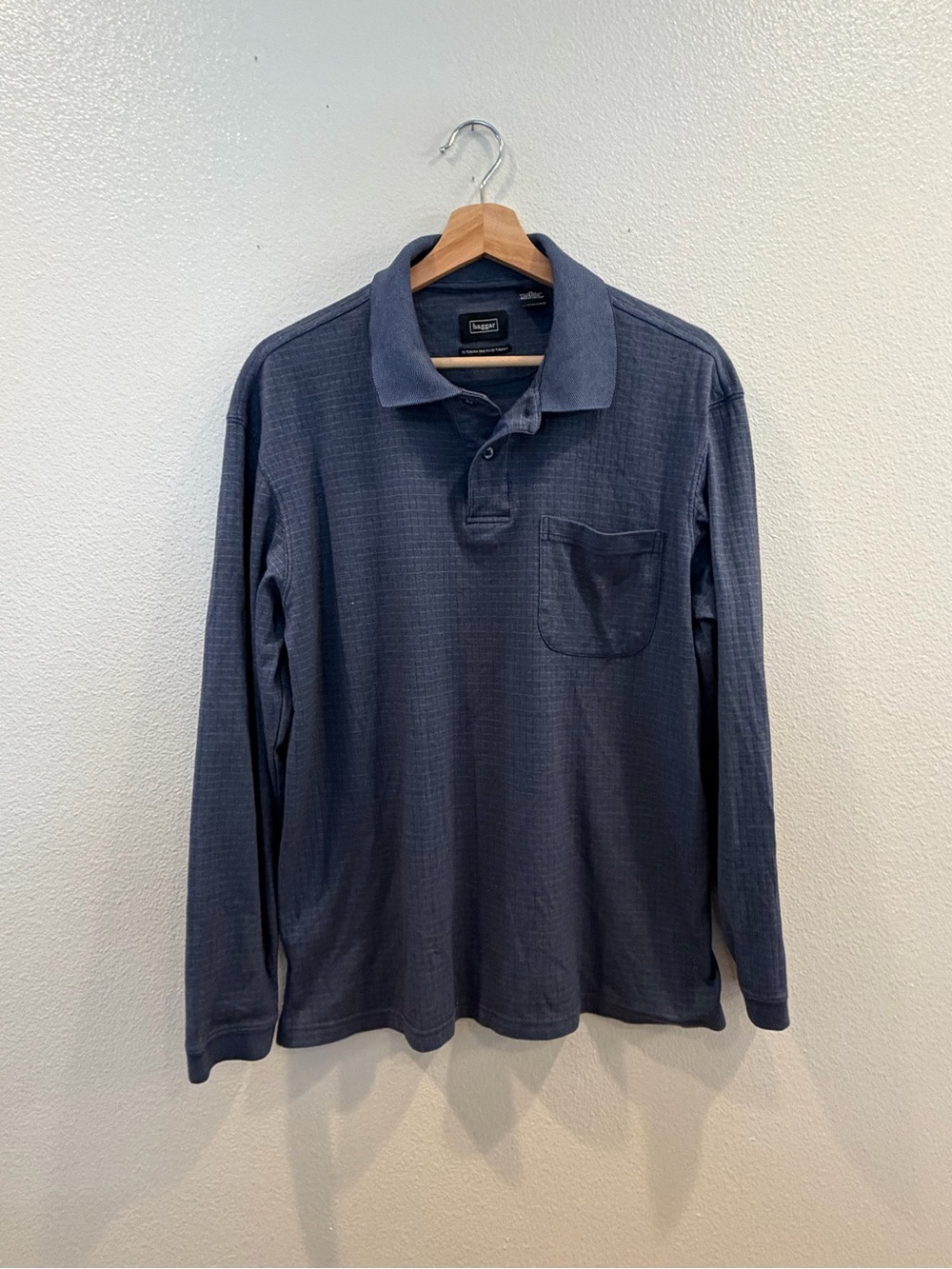 5/$20 Haggar Long-Sleeve Polo Shirt in Navy Blue